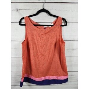 LOFT Women's Coral Purple Print Tie‎ Back Sleeveless Blouse Top Size L